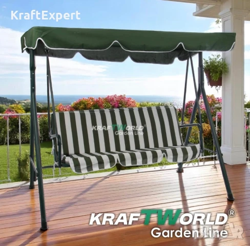 Зелена Градинска Люлка KraftWorld Тоскана – Усилена конструкция и подарък мека възглавница!, снимка 2 - Градински мебели, декорация  - 50653336