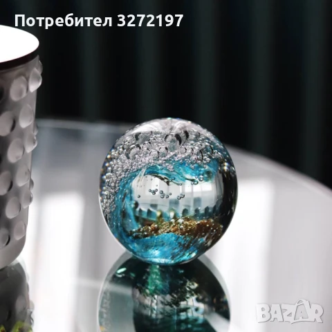 3Д Кристално преспапие, ръчно издухан син океански декор, снимка 1