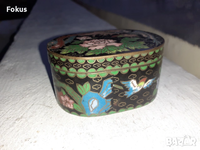 Клоазоне cloisonne клетъчен емайл бронз - стара кутийка, снимка 3 - Антикварни и старинни предмети - 53335608