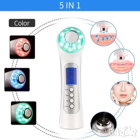 Ултразвуков апарат с фотон LED Акне бръчки подмладяване петна масаж 5 в 1, снимка 3 - Козметични уреди - 52063997