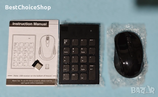 CATECK безжична цифров клавиатура и мишка с USB приемник, снимка 3 - Клавиатури и мишки - 53079506