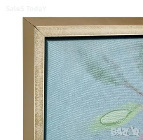 Картина с бои, Момиче с цветя, 60x60x3 см, златна пластмасова рамка, снимка 3 - Картини - 49217187