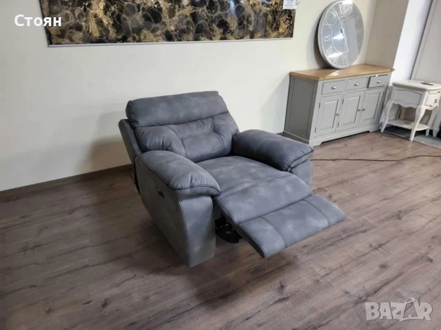 Сив фотьойл от плат с електрически релаксиращ механизъм, снимка 3 - Дивани и мека мебел - 51954186