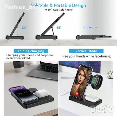 3 в 1 Нова стойка зарядно телефон слушалки часовник Магнитна станция, снимка 6 - Аксесоари за Apple - 39908561