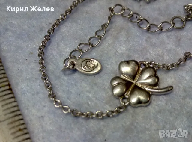 ФИНА СРЕБЪРНА ГРИВНА с ЧЕТИРИЛИСТНА ДЕТЕЛИНА СРЕБРО 925 с БЯЛА ПОЗЛАТА и МАРКИРОВКА ЛЕБЕД 49780, снимка 2 - Гривни - 49757279