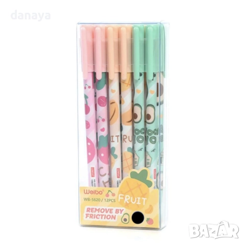 6114 Изтриваем химикал с гума тънкописец с черно мастило Плодчета, снимка 5 - Ученически пособия, канцеларски материали - 51627556