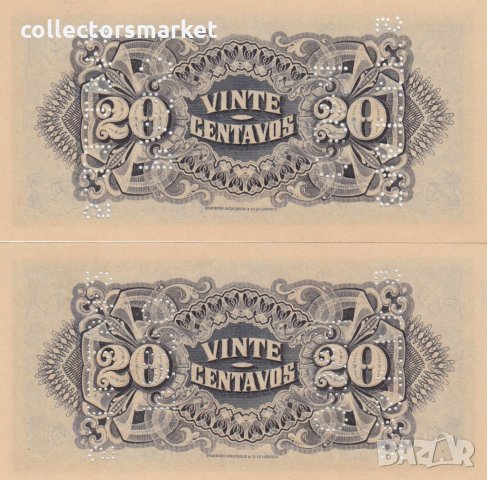 20 центаво 1933, Мозамбик(2 банкноти с перфорация), снимка 2 - Нумизматика и бонистика - 35359106