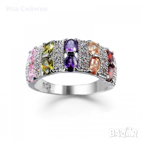 Сребърен пръстен с рубин, смарагд и сапфир, снимка 2 - Пръстени - 34818976