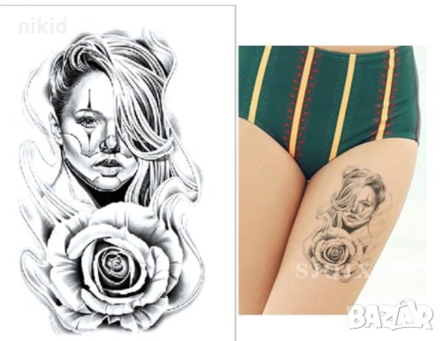 Жена с роза  Временни татоси tattoo татуйровка временна татуировка татос татус Tattoo