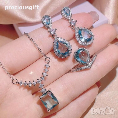 Комплект бижута - колие, обеци и пръстен, снимка 2 - Бижутерийни комплекти - 52053016