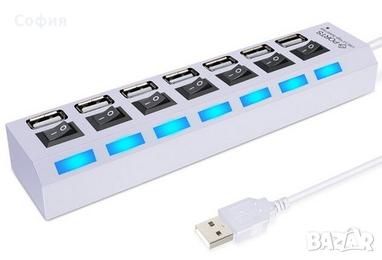 USB Хъб / разклонител със 7 port порта за компютър НАЛИЧНО !!!, снимка 3 - USB кабели - 36977885