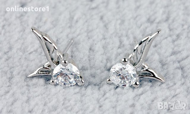 Сребърни Обеци Диамантени криле - 925 печат сребро BA216, снимка 8 - Обеци - 28147664