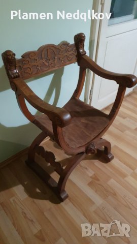 Масивен стар стол със орнаменти,глава и крака на лъв, снимка 9 - Столове - 39663658