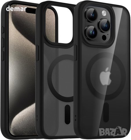 OLEPHY Магнитен калъф за iPhone 15 Pro, съвместим с MagSafe, 6,1", черен