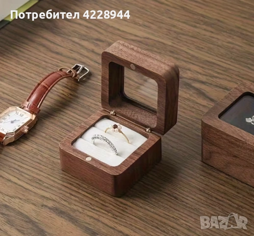 Дървена кутия за халки и годежен пръстен – сватбена, булчински аксесоар, снимка 5 - Сватбени аксесоари - 53114875