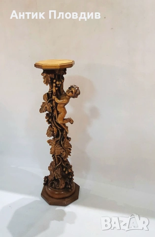 Скулптурна дърворезбована колона с ангел, снимка 2 - Статуетки - 53440617