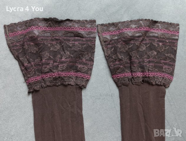 М/L нови силиконови чорапи в кафяво с богата дантела, снимка 3 - Бельо - 43218594
