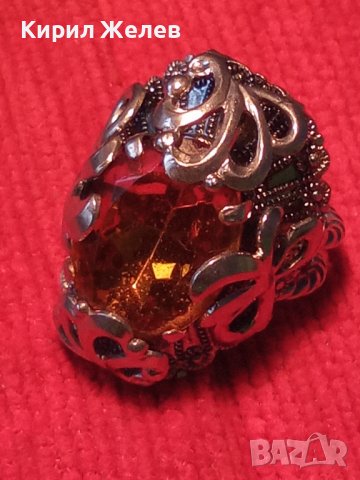 СТАР СКЪПОЦЕНЕН РЕТРО МЕДЕН ПОСРЕБРЕН ПРЪСТЕН с ОГРОМЕН ЮВЕЛИРНО ФАСЕТИРАН НАТУРАЛЕН ЦИТРИН 26280, снимка 14 - Антикварни и старинни предмети - 36772029