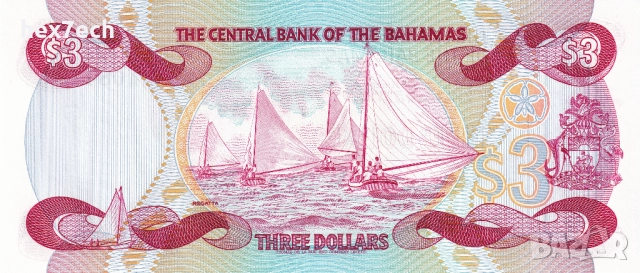 ❤️ ⭐ Бахамски острови 1984 3 долара UNC нова ⭐ ❤️, снимка 3 - Нумизматика и бонистика - 52222066