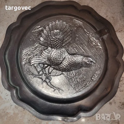 красива калаена чиния с глухар, снимка 3 - Чинии - 48494851