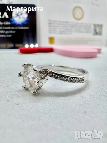 Сребърен пръстен с мойсанит (диамант) 1 карат, снимка 9 - Пръстени - 53205685
