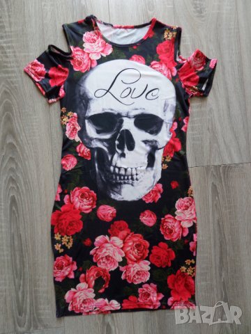  Рокля череп с отворени рамене , снимка 6 - Рокли - 36741463