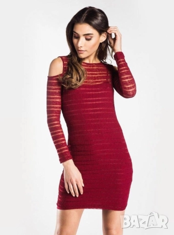 Разпродажба спешно! Рокля с дълъг ръкав бордо и бяла еластични