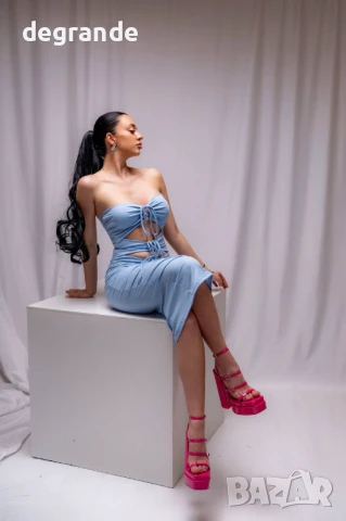 Синя стилна дамска рокля 