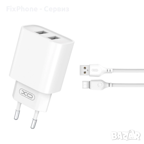 Зарядно устройство комплект XO CE02C 2x USB 2,1A + USB-C кабел, Бяло 