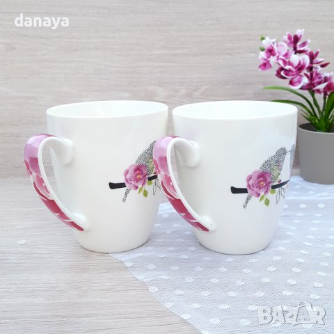 2953 Комплект керамични чаши за чай Влюбени врабчета, в кутия, снимка 6 - Чаши - 37986748