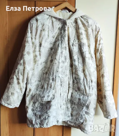 Дамско цвят екрю на цветя в кафяво зимно/късна есен с качулка/яка с цип яке, снимка 2 - Якета - 48162332