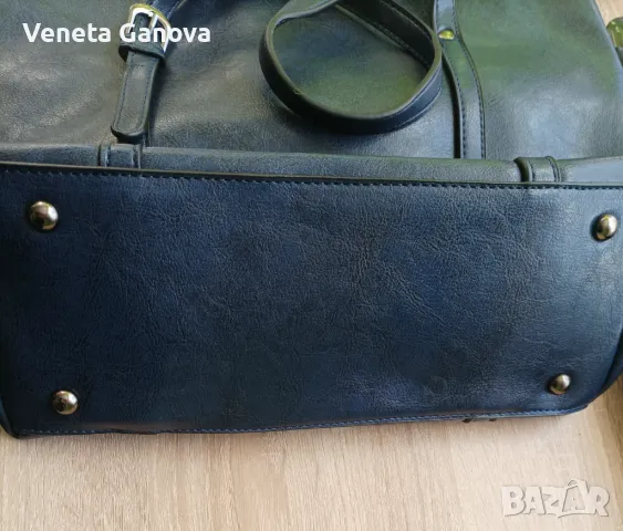 Голяма синя дамска чанта от екокожа , снимка 3 - Чанти - 47823790