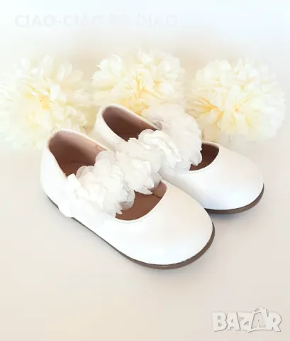 Бели балеринки за момиче с бели цветя и перлички BUBBLE KIDS, снимка 2 - Бебешки обувки - 50140266