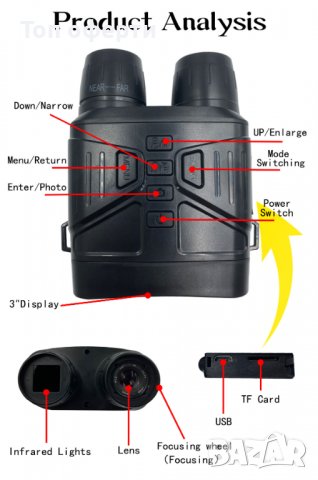 12-мегапикселов инфрачервен професионален бинокъл за нощно виждане, снимка 10 - Екипировка - 38222521