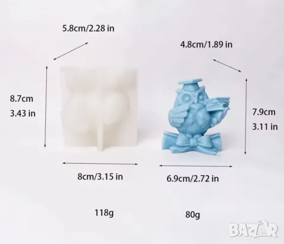 3d Бухал Сова учение завършване Бал училище Абитуриент знание силиконов молд форма смола гипс свещ , снимка 4 - Форми - 48881816