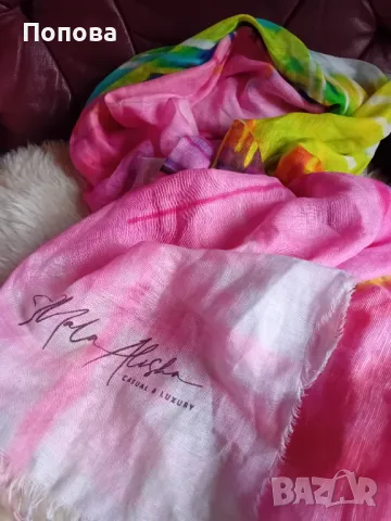 "Mala Alisha" уникален  оригинален голям шал с лен и коприна , снимка 2 - Шалове - 49630940