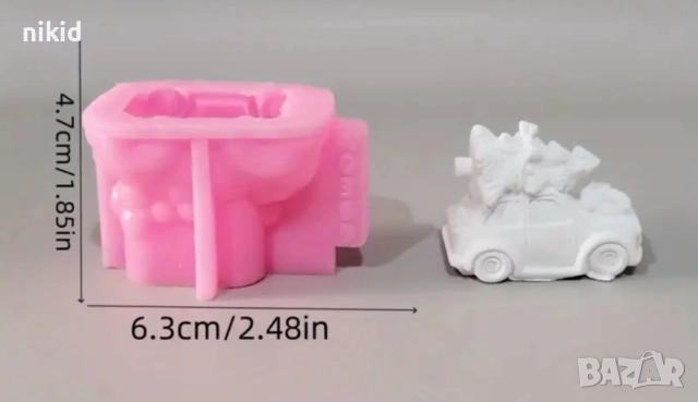 3d Автомобил с коледно дърво елха силиконов молд фома свещ гипс шоколад декор, снимка 3 - Форми - 52820275