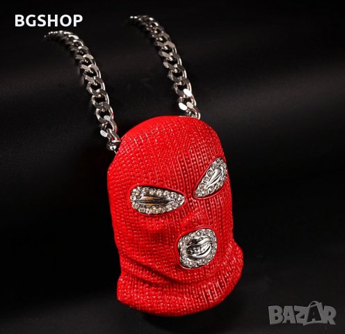Рапърска Маска Колие - Бижу за Ланец - Червена, снимка 4 - Колиета, медальони, синджири - 26375953