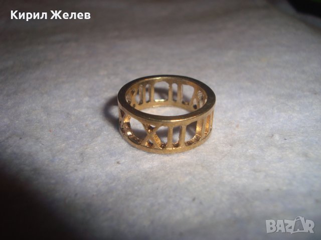 ПОЗЛАТЕН РЕТРО ВИНТИДЖ АРТ ПРЪСТЕН АЖУРЕН РИМСКИ ЦИФРИ ТИП ХАЛКА 27643, снимка 3 - Пръстени - 37488263