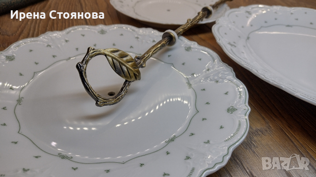Поднос за сервиране на сладки с три нива. Чинии Alt Tirschenreuth 1838 Baronesse Green(1969-1995)., снимка 13 - Декорация за дома - 44846183