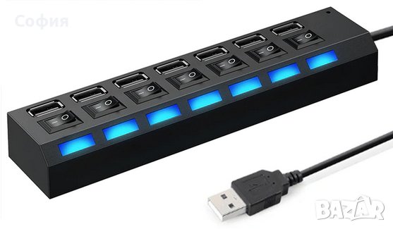 USB Хъб / разклонител със 7 port порта за компютър НАЛИЧНО !!!, снимка 1 - USB кабели - 36977885