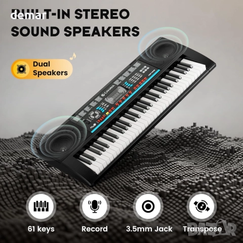 CAHAYA 61-клавишно електрическо пиано, стойка, столче, 1 микрофон, снимка 8 - Пиана - 52672313