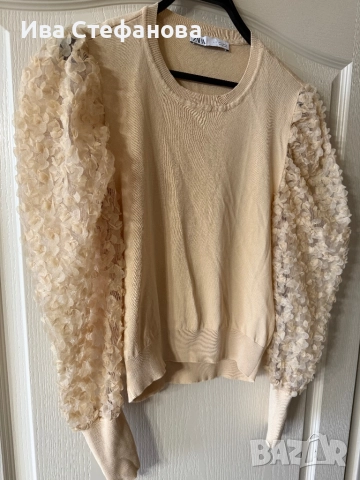 Нова бежова телесна nude елегантна блуза zara Zara Зара 5Д 3D цветя 