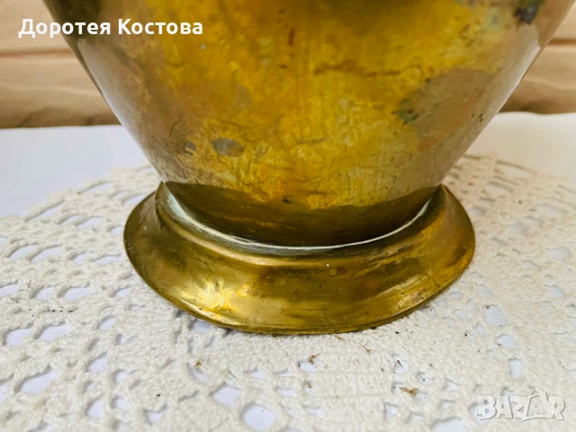 Голям месингов чайник от Англия с порцелан на капака, снимка 4 - Антикварни и старинни предмети - 53577942