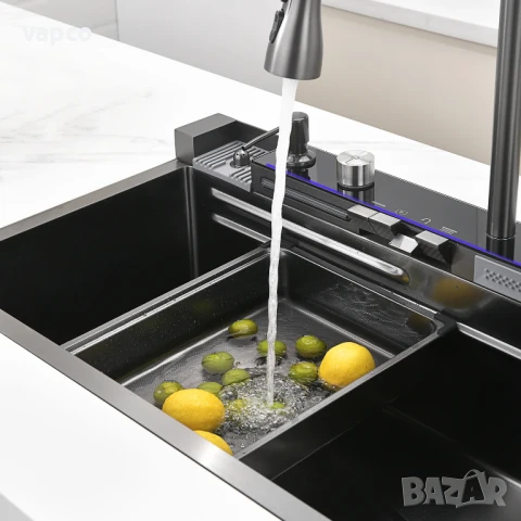 Мултифункционална кухненска мивка с двоен водопад и отделение за чинии и прибори, снимка 10 - Мивки - 50960545