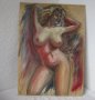 55х39см Майсторски маслен пастел, Гола Жена Еротика, голяма картина, снимка 1 - Картини - 28888435
