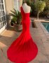 Дълга червена рокля с цепка, снимка 9
