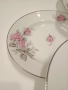 6 бр. порцеланови чинии 23 см. с флорален декор и сребрист кант, снимка 1