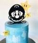 Супер Марио Super Mario и звезди черен пластмасов топер украса табела за торта рожден ден, снимка 1
