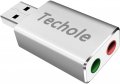 Techole USB стерео звукова карта с 3,5 мм, за Windows и Mac, алуминиева